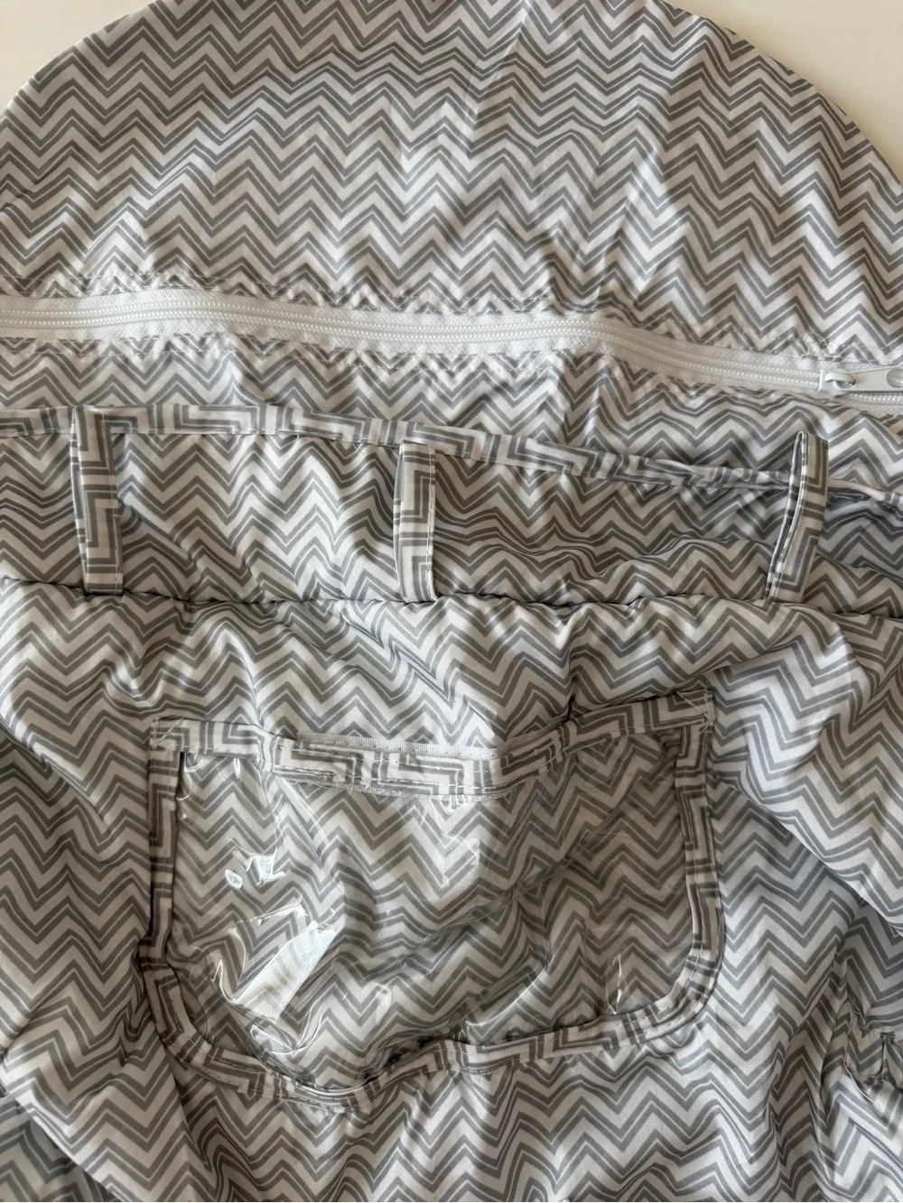 Baby Shopping Cart Cover-Gray Chevron folds into a tote bag, machine washable
